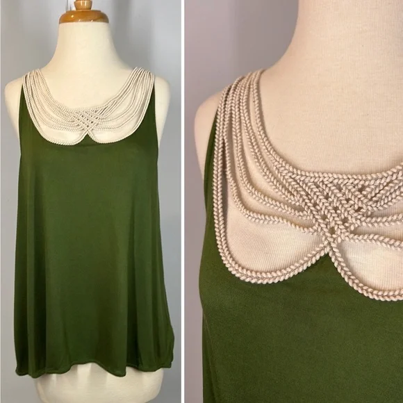 ANTHROPOLOGY LEIFNOTES Braided Rope Neckline Tank Top Cami - Picture 1 of 9